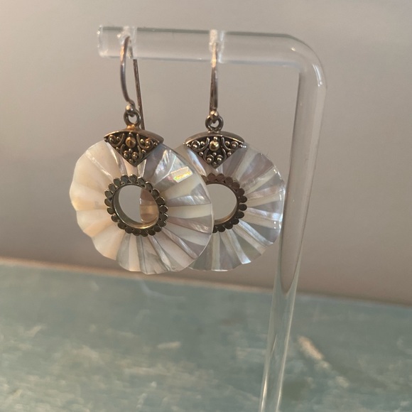 Jewelry - BEAUTIFUL MOTHER OF PEARL WITH STERLING ACCENT DROP HOOP EARRINGS